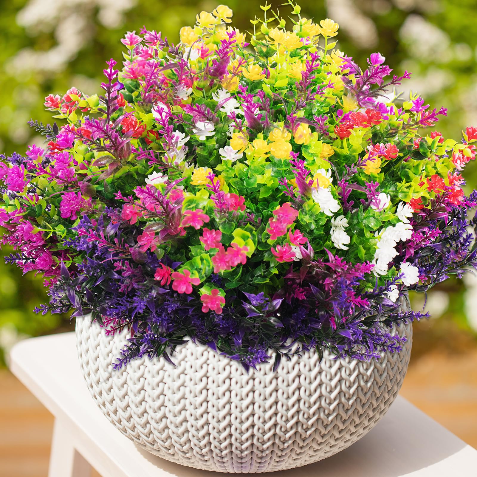 GORGOU 14pcs Artificial Flowers Outdoor UV Resistant Fake Flower for Outside Faux Greenery Plant Planter Plastic Flowers - No Maintenance Outdoor Faux