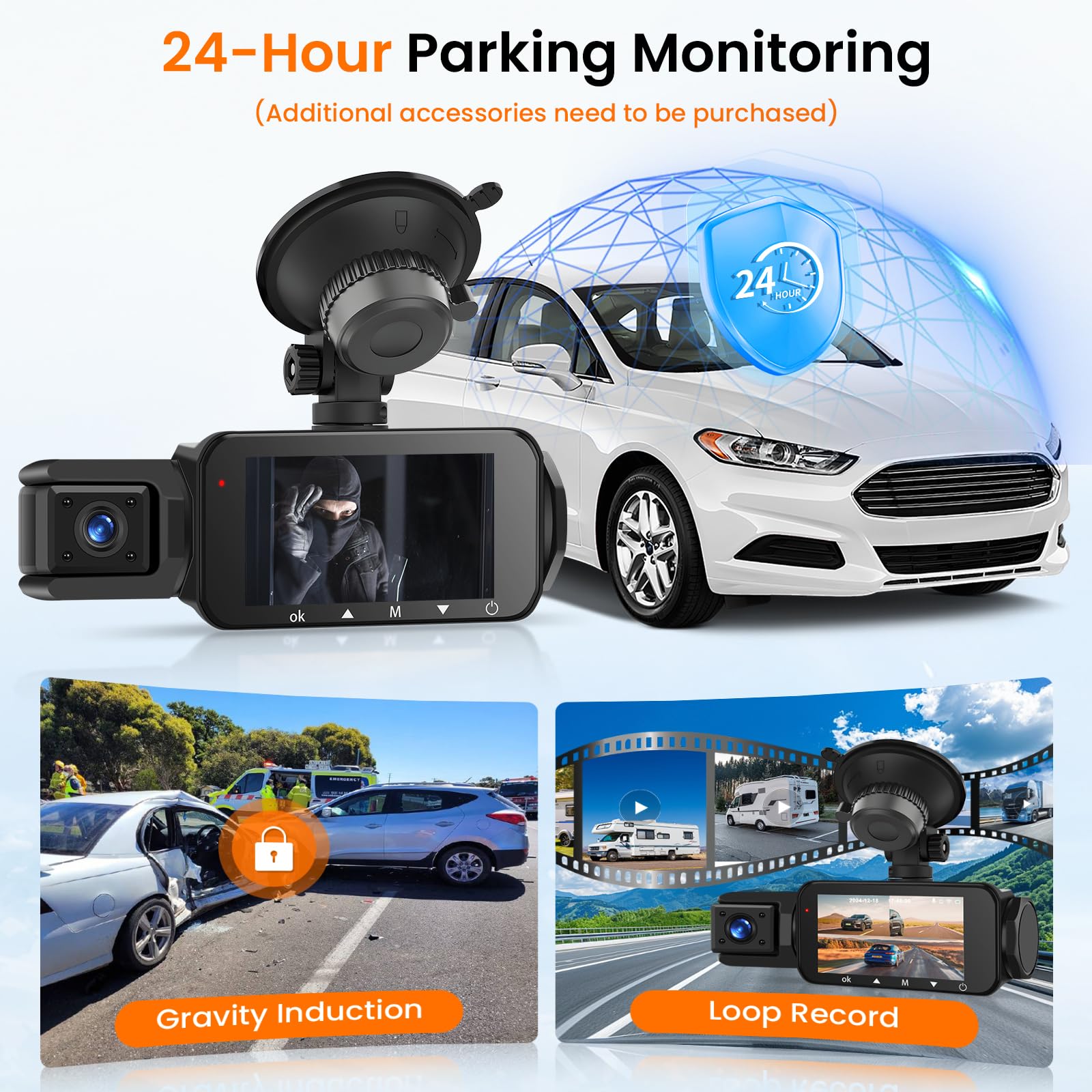 Hodozzy 2K+1080P Dashcam Voiture 360° avec 5GHz WiFi, 4 Caméras Avant Arrière Intérieur Gauche, Nachtsicht Ohne Licht, Écran Tactile IPS 3", Enregistrement en Boucle, Capteur G,Mode Stationnement 24H