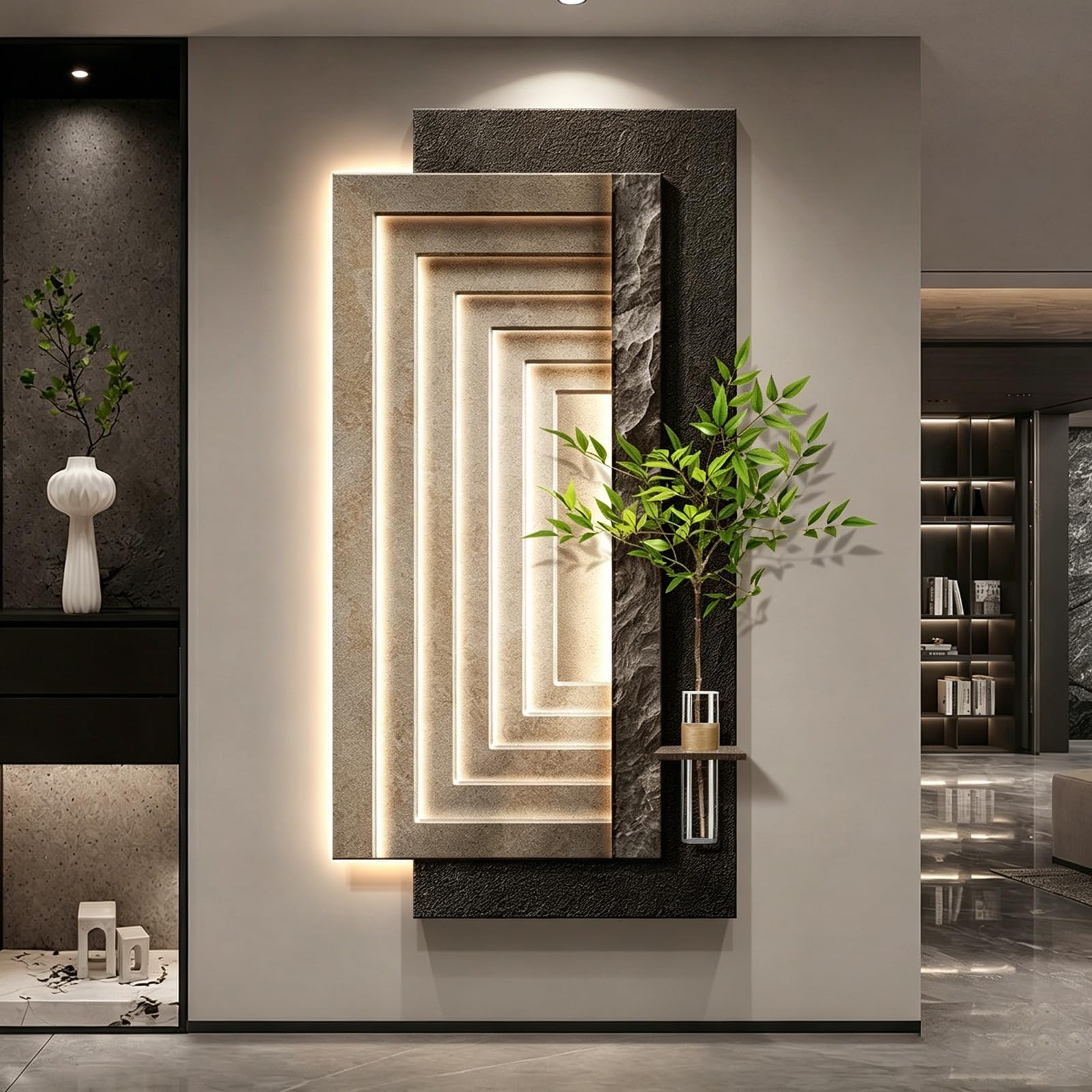 TgrGiEDenLO 3D LED Wall Art, Sandstone Decor with Built-in Vase, Large Art for Living Room & Bedroom, Minimalist Relief Painting, Creative Home Interior Art(A,60x120cm/23.6x47.2in)