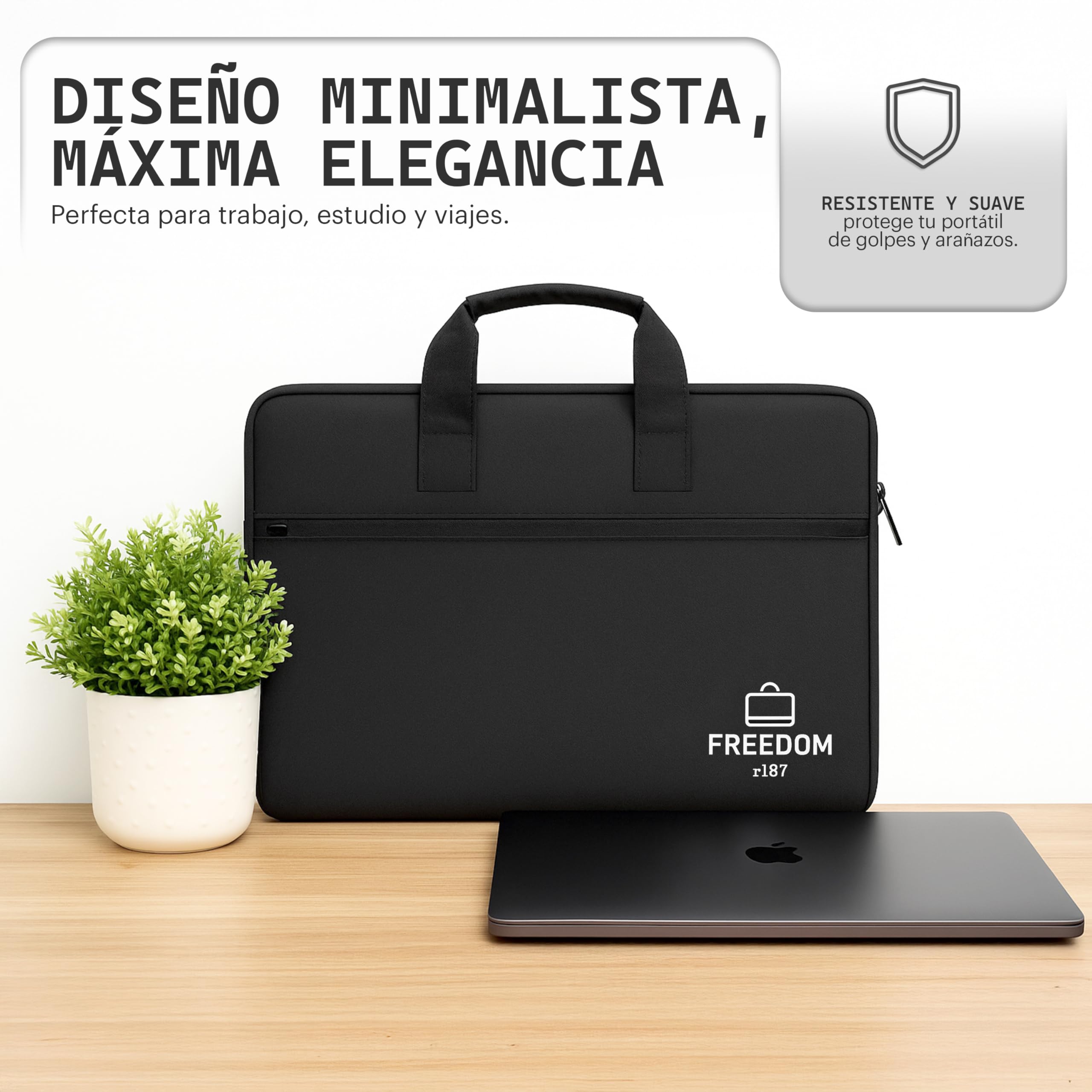 Genérico Bolsa Ordenador Portátil 15,6” Impermeable con Bandolera – Maletín Portátil Acolchado con Bolsillos, Cremallera Resistente – Bolso Laptop Ligero y Elegante