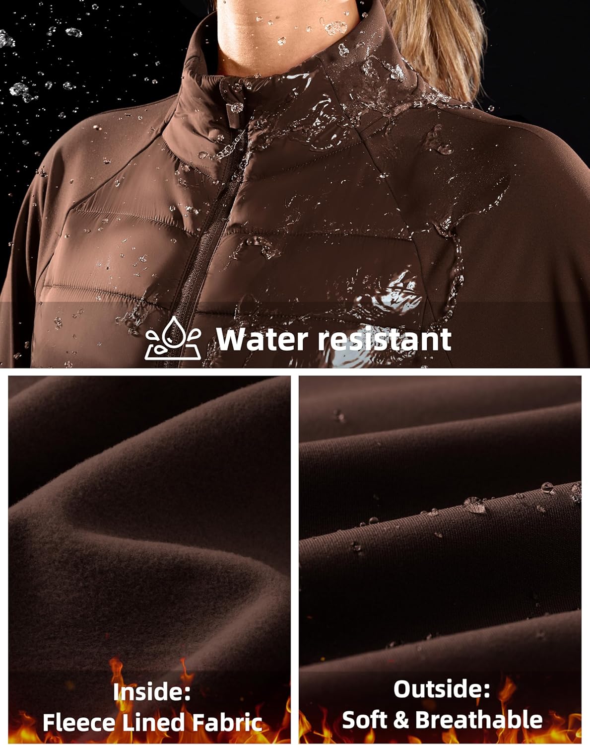 G Gradual Women's Running Fleece Lined Jackets 6 Pockets Lightweight Water Resistant Puffer Jacket for Hiking Travel - Image 3