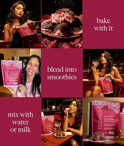 Miniatura 6 de Truvani Proteína vegana de guisante en polvo  Chocolate y fresa  0.71 oz de proteína orgánica a base de plantas  20 porciones  Keto  Sin gluten y