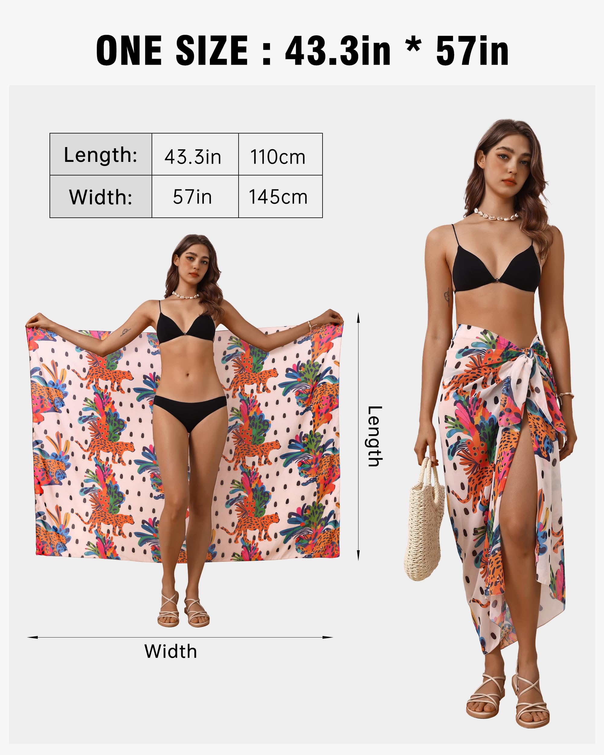 Eicolorte Womens Beach Cover Up Chiffon Sheer Bikini Beach Swimsuit Coverup Sarong Pareo Wraps for Women