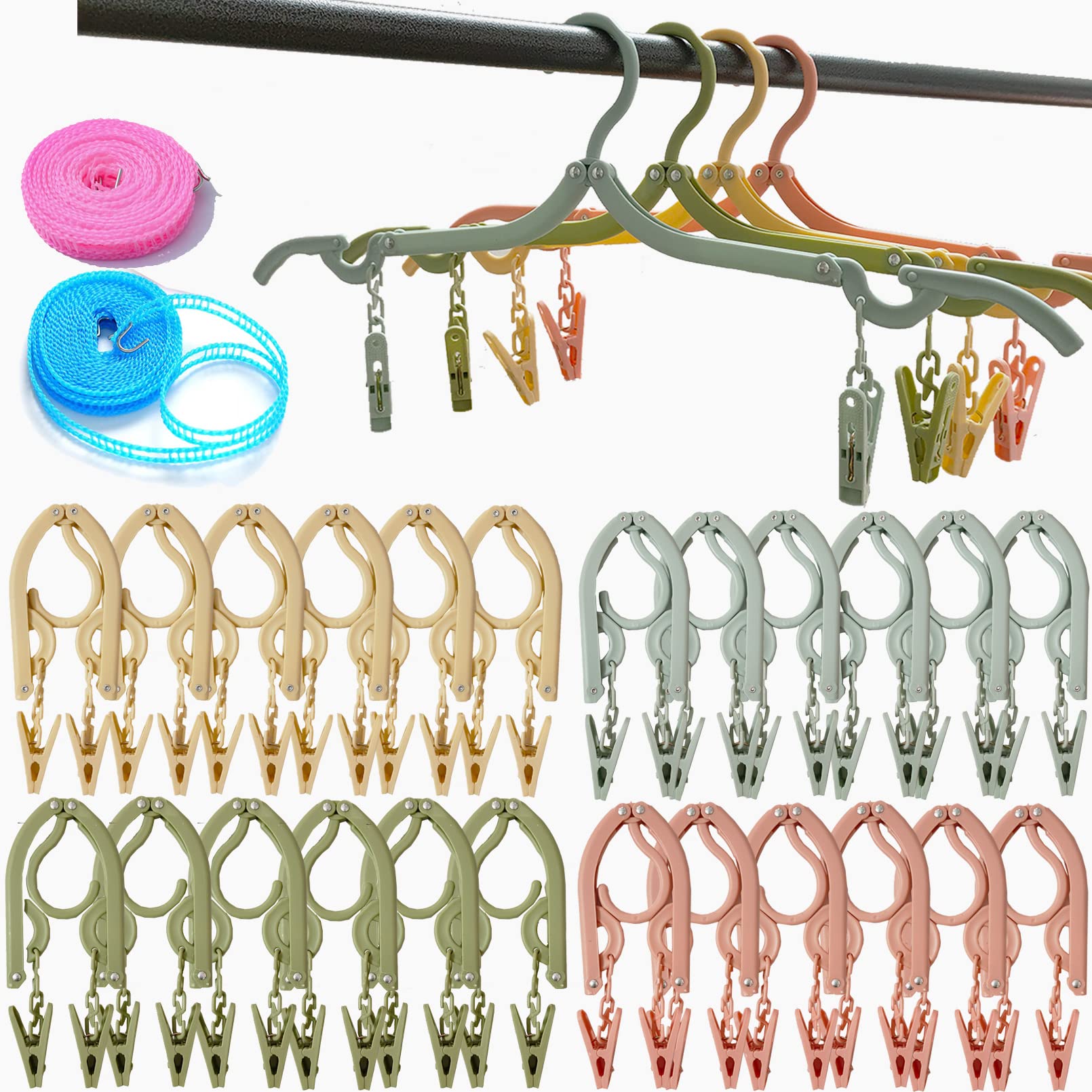 24 grucce da viaggio, appendiabiti pieghevoli portatili, da viaggio con clip, accessori da viaggio pieghevoli per viaggi, appendiabiti pieghevoli in plastica, 4 colori