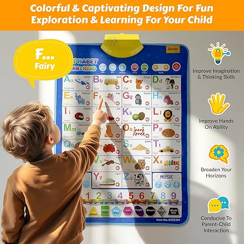 Miniatura 10 de Boxiki kids Tableta bilingüe de aprendizaje de español e inglés con pantalla LED Aprende español e inglés con juegos ABC y ortografía A los niños