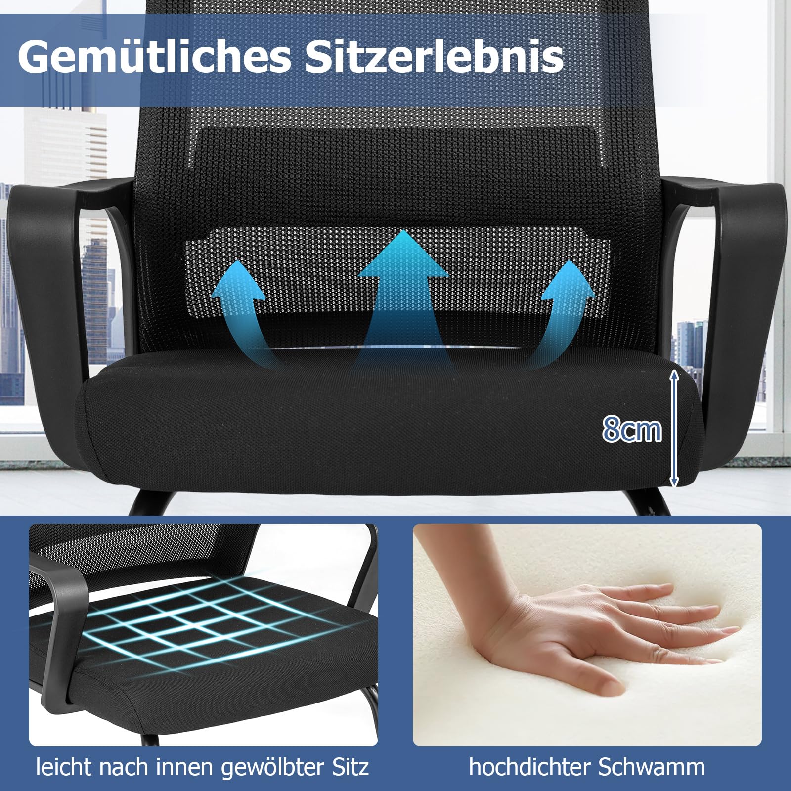 COSTWAY Freischwinger Stühle 2er Set, Schwingstühle mit Armlehne & Lendenwirbelstütze, Bürostühle, Konferenzstühle, Besucherstühle für Büro, Konferenzraum, Arbeitszimmer