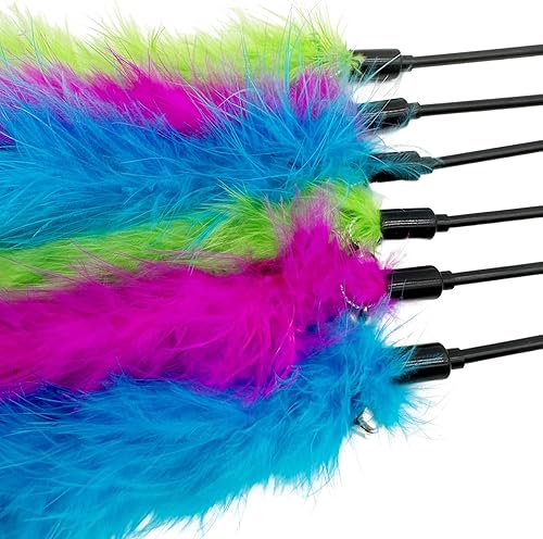 Cat Wand Feather Toys, 6 Pieces Interactive Cat Feathers Teaser Toy for Indoor Cats Play(6PCS Cat Wand Toys)