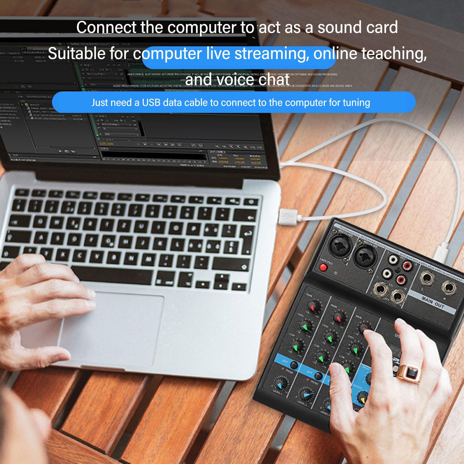 Mixer Audio Professionale con Scheda di Missaggio Audio, USB MP3 a 4 Canali, Alimentazione Phantom 48 V Stereo DJ Studio Streaming FX Processore DSP a 16 Bit