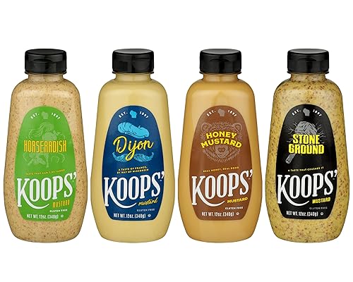 Koops' Best Sellers - Paquete variado de mostaza, rábano picante, dijon, mostaza de miel y molido en piedra, sin gluten, kosher, fabricado en