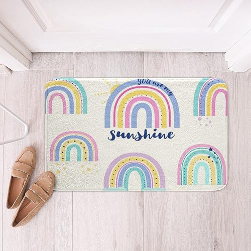 Miniatura 3 de Erosebridal Alfombra de baño arcoíris de 16 x 24 pulgadas, tapete de baño de arcoíris pastel, alfombra de área de vellón arcoíris con estrellas