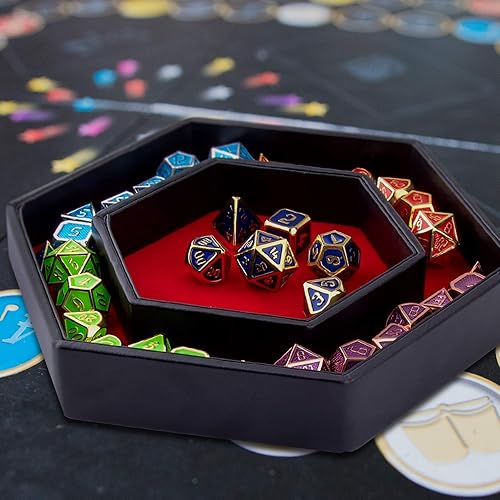 Miniatura 6 de SIQUK Bandeja de dados con tapa hexagonal para dados para juegos de dados como RPG, DND y otros juegos de mesa, color rojo