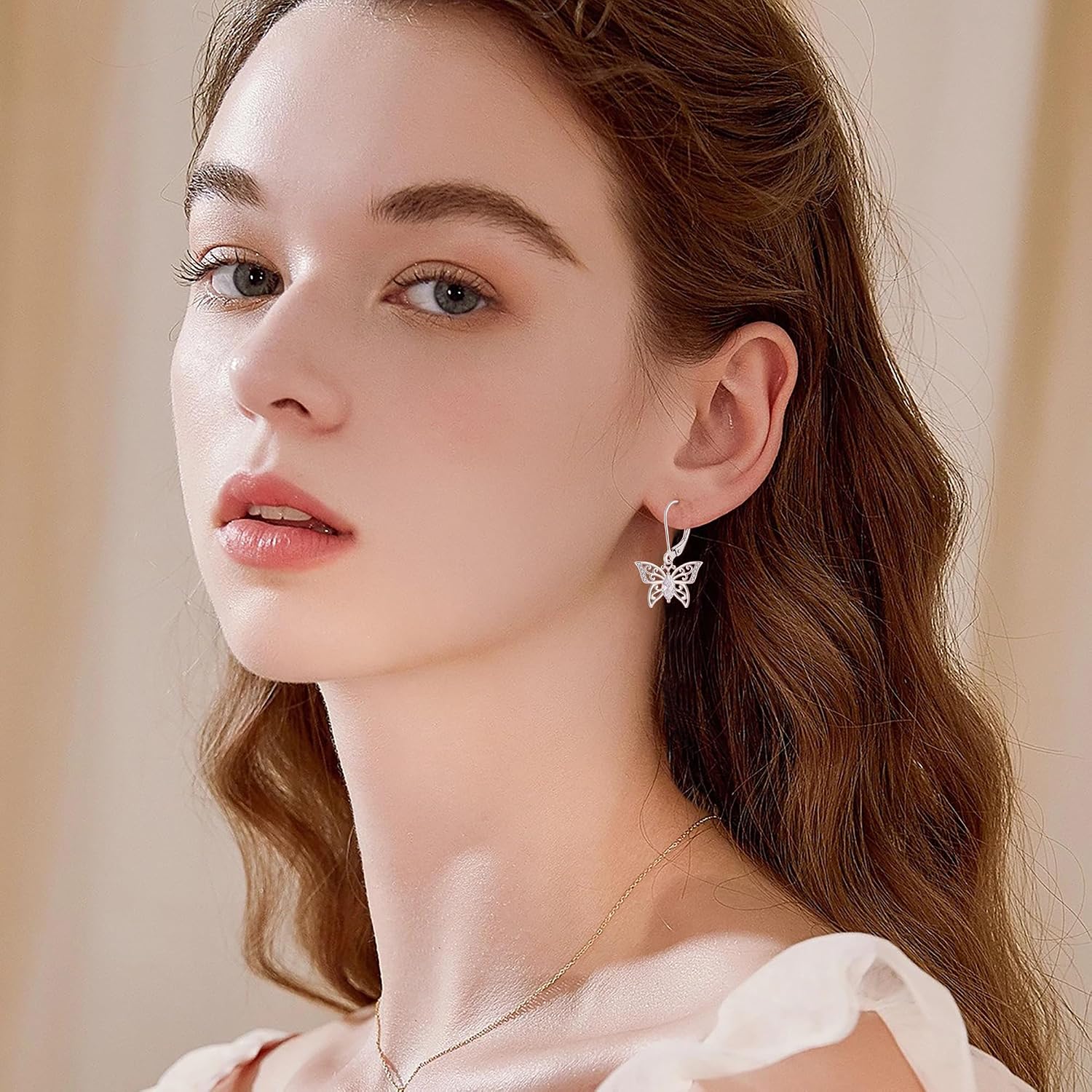 Butterfly Birthstone Jewelry Leverback Earrings 925 Sterling Silver 5A Cubic Zirconia Animal Earrings Women Dangle Drop Butterfly Earrings