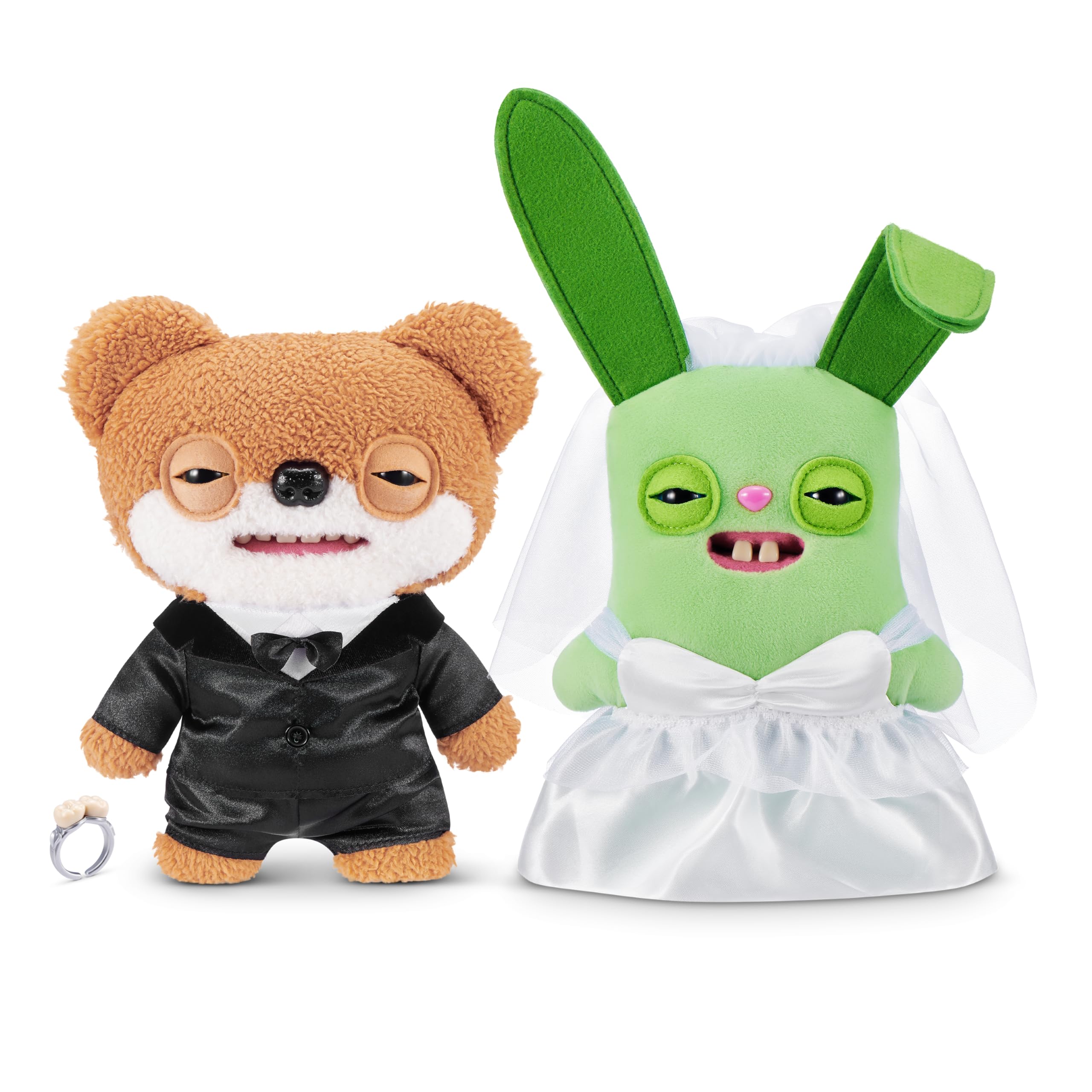 Fuggler Wedding Fuggs 9-Inch Plush 2-Pack by ZURU, Funny Ugly Monster Stuffed Animals with Human-Like Teeth & Tooth Ring