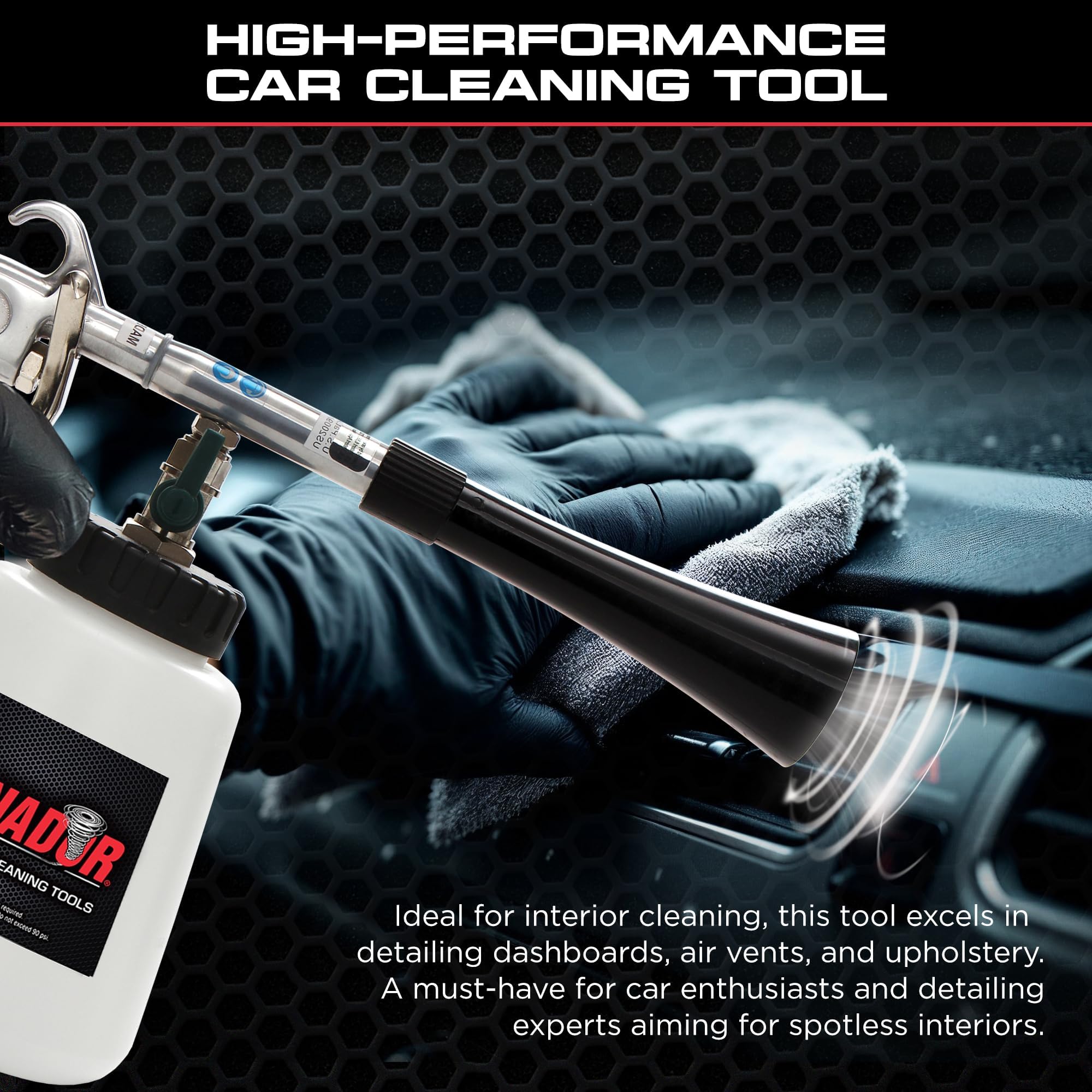 Tornador Black Z-020 Car Detailing Tool Includes 32oz Reservoir | Professional High-Pressure Cleaning Gun for Auto Interiors | Adjustable Air Regulator | Low Noise & Air Consumption | Durable product thumbnail 4