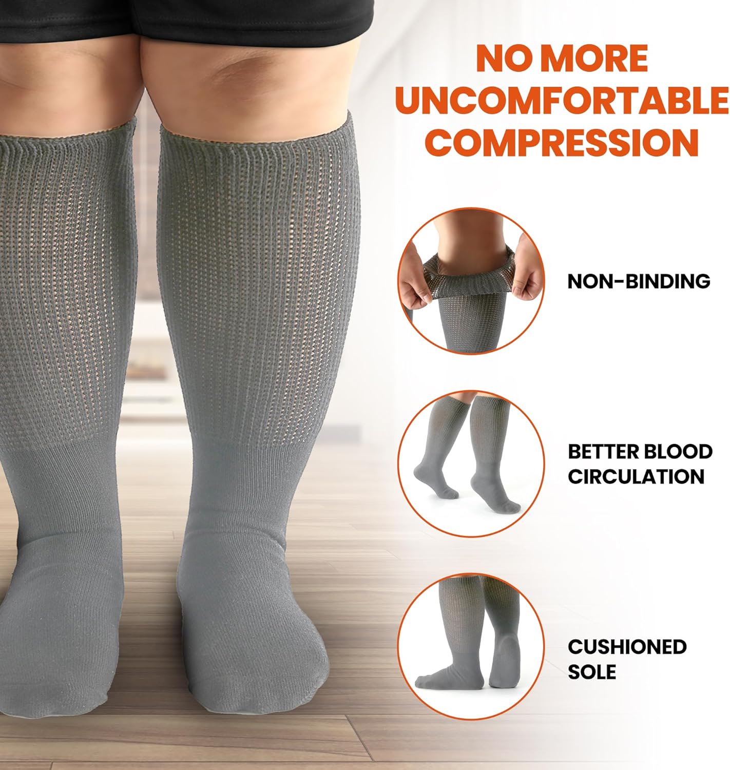 Wide Calf Socks, Women and Men's Wide Socks, Extra Wide Socks, Diabetic Socks for Men and Women, Loose Fit Socks - 3 Pairs