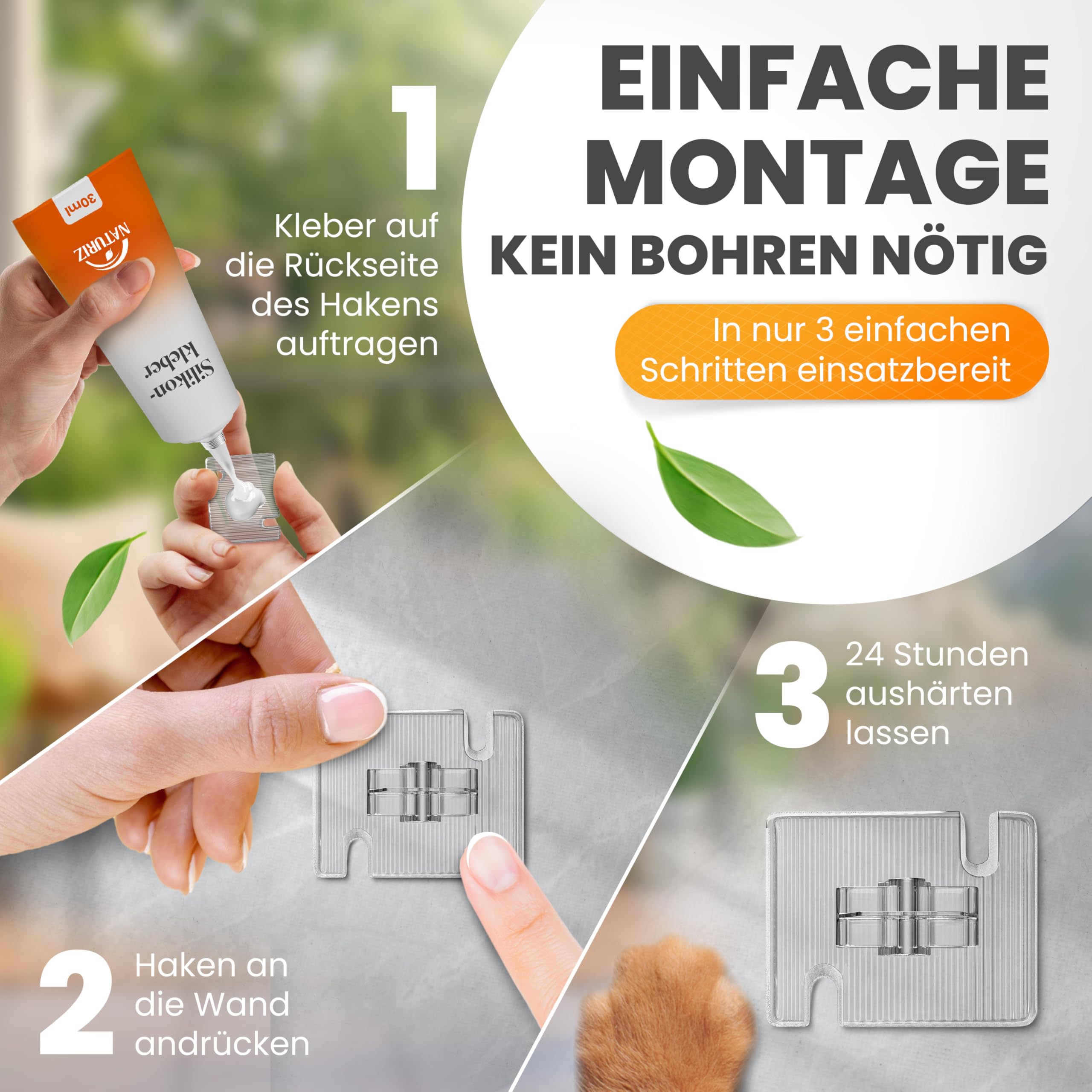 Naturiz® Ganci Adesivi da Esterno Resistenti alle intemperie - Set da 25/50/70 - per Fissare reti per Gatti Senza forare - con Colla siliconica (70 Ganci)