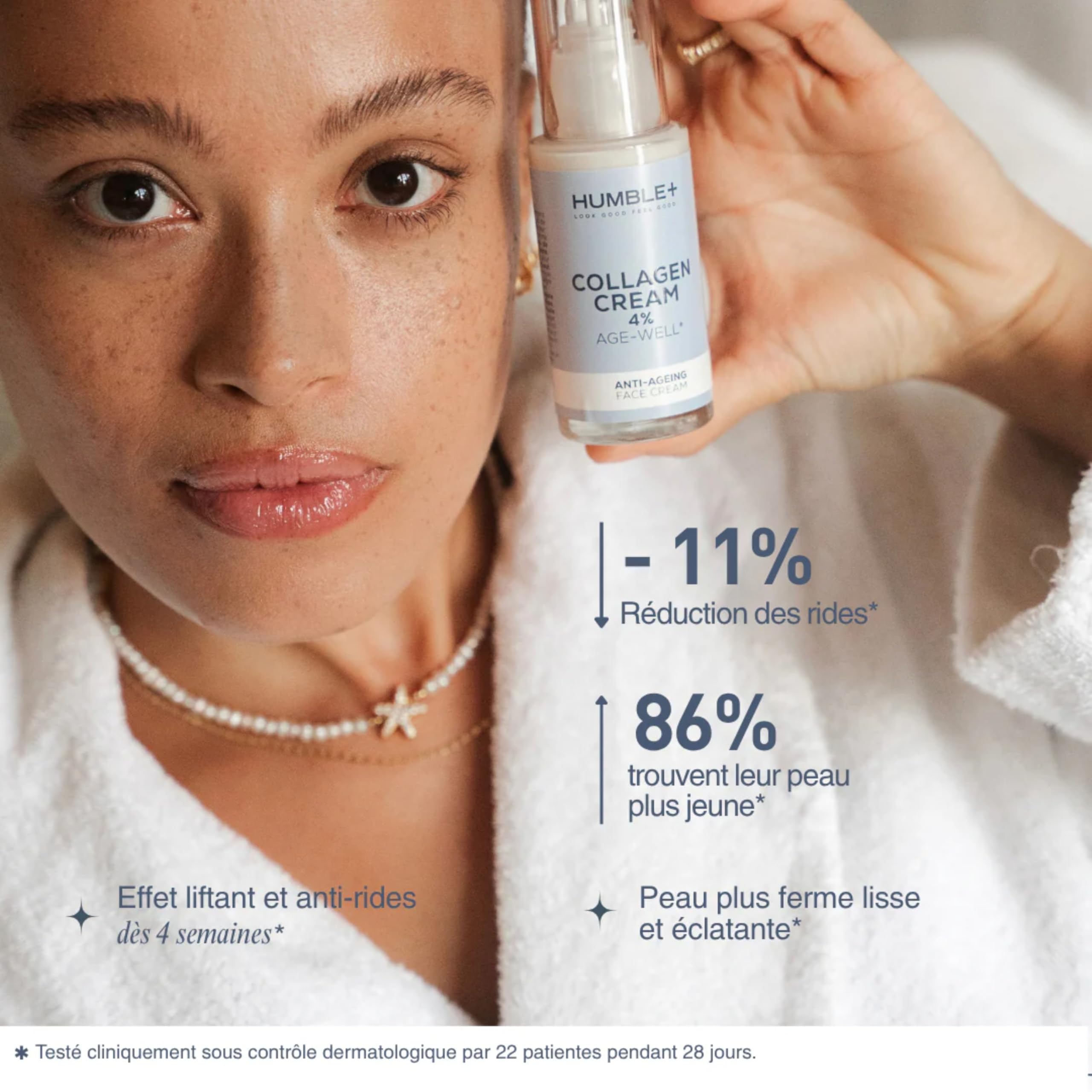 HUMBLE+ Crème Collagène Marin 4% – Crème Anti-Âge Visage Hydrolysed Marine Collagen + Acide Hyaluronique, Huile d’Argan & Jojoba – Rides Réduites, Fermeté & Éclat – 50 mL