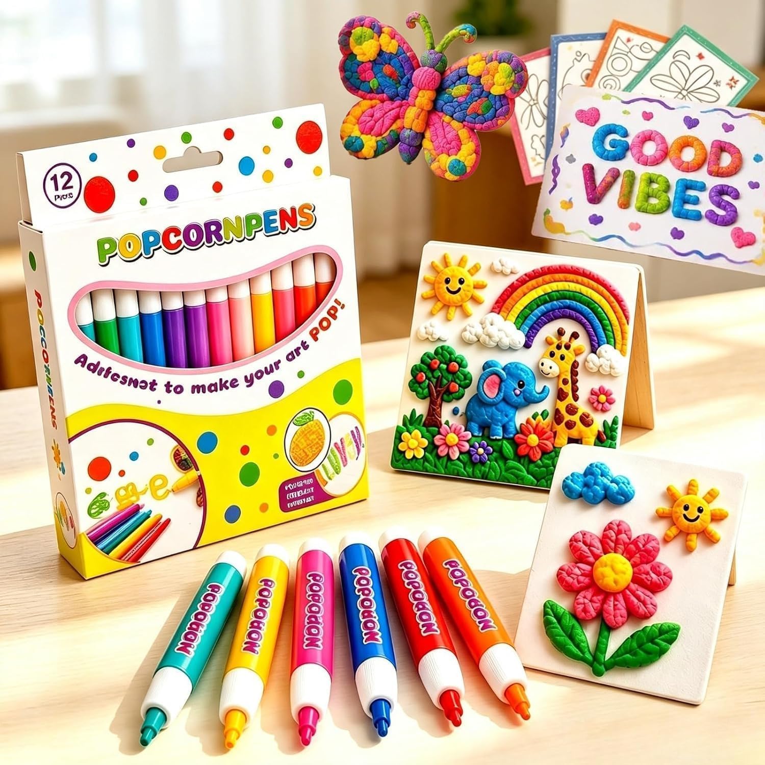 Popcorn Pens, Popcorn Pens Puffy, 3D Magic Popcorns Pen,3D Relief Art Pen, Works on Different Surfaces for Drawing and Coloring 3sets)
