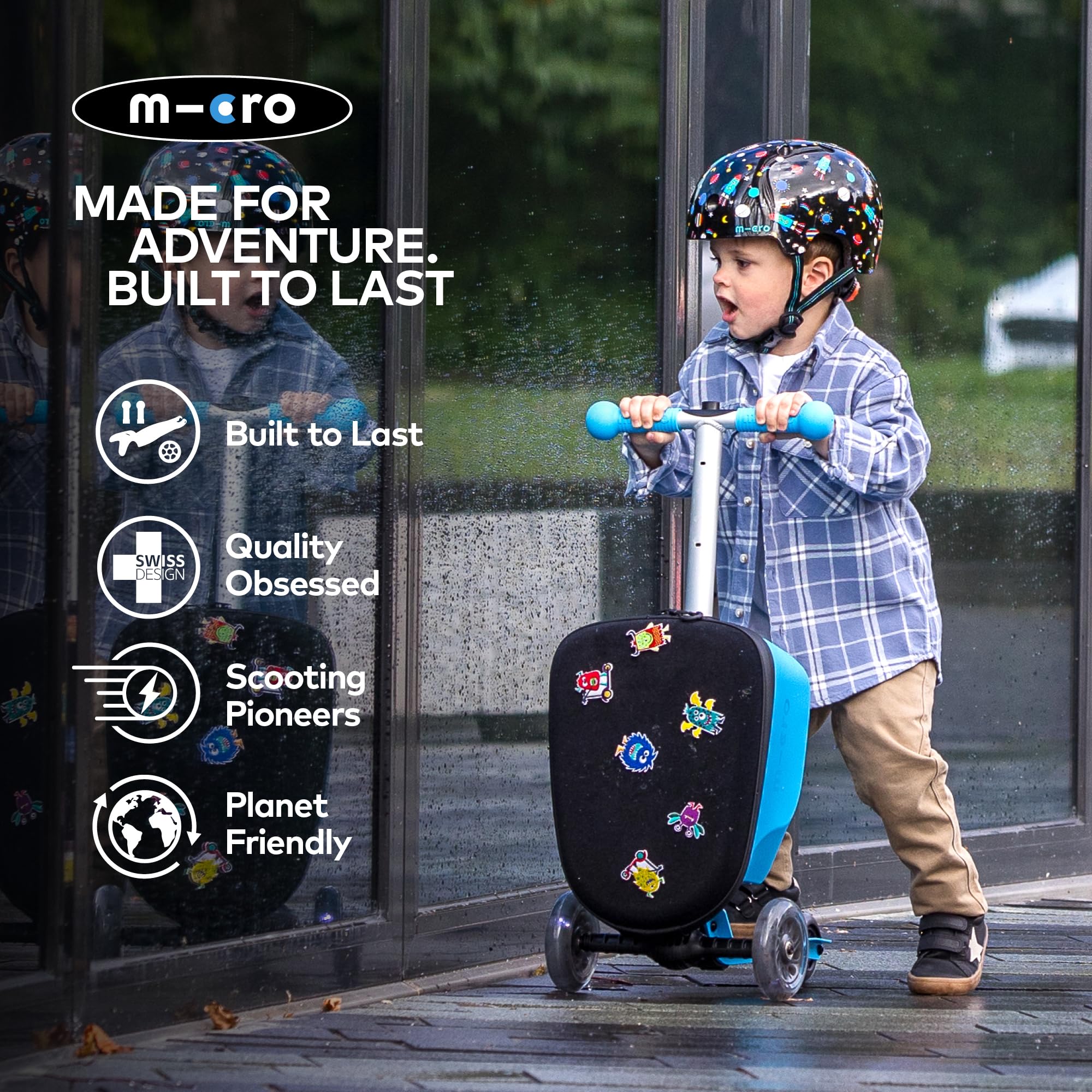 Micro™ Luggage junior Patch & Play wózek dziecięcy z hulajnogą | regulowana wysokość i składana | walizka podróżna | bagaż podręczny dla dzieci | walizka, wózek i hulajnoga w wieku od 3 lat