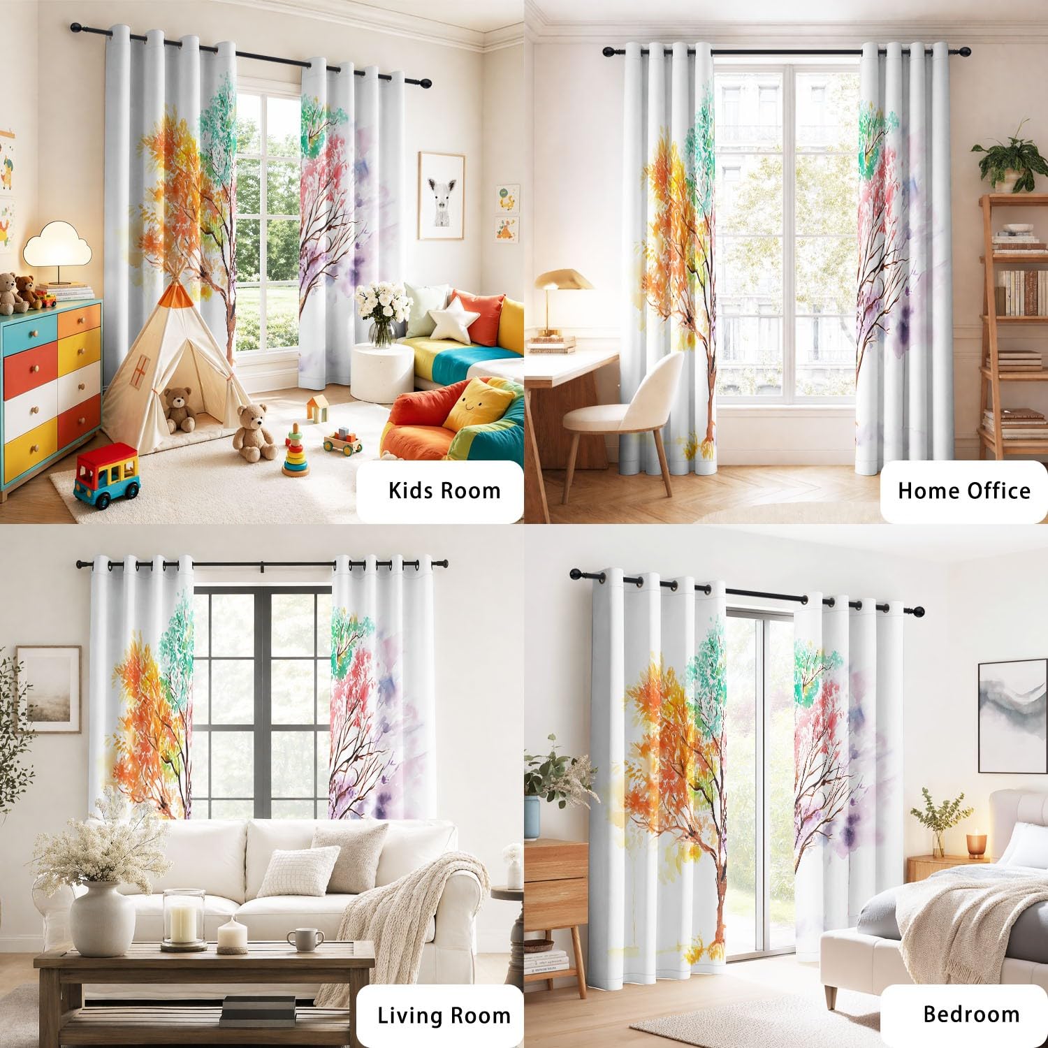 Generisch Baum Blatt Zweig Blickdichte Gardinen Aquarell Saison Ösenvorhänge Thermo Vorhang Schlafzimmer Wohnzimmer Kinder Verdunklungsvorhänge 2er Set B 91.5 x H 214 cm
