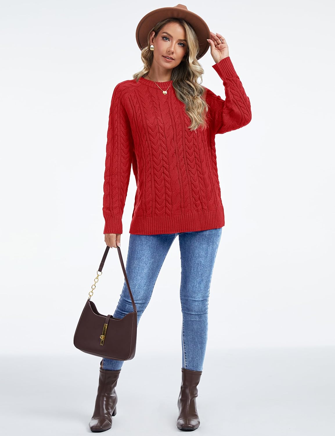 YUCOLEN Women's Chunky Cable Knit Pullover Sweater Crewneck Loose Vintage Casual Fall Long Sleeve Old Money Sweaters - Image 7