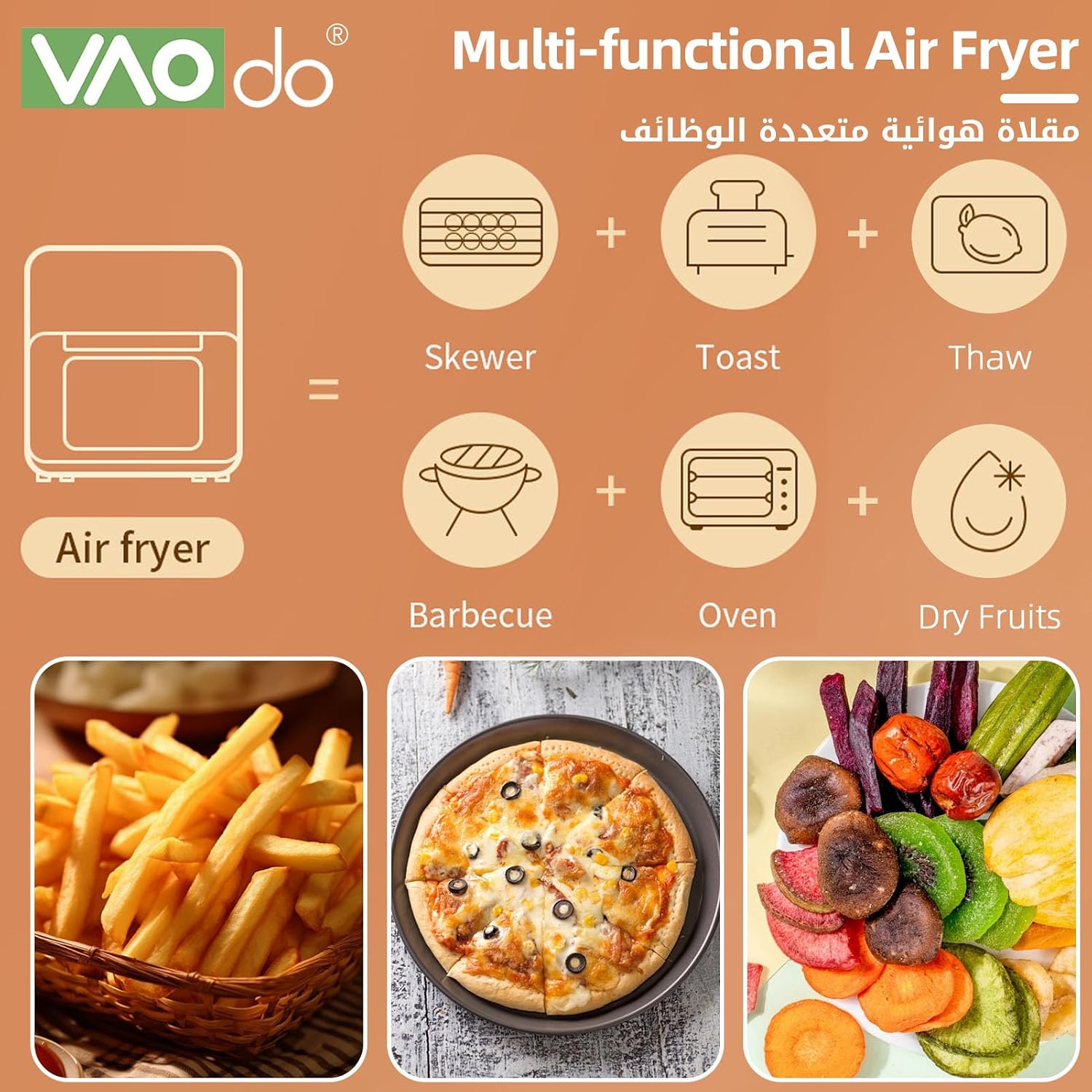 Pro | VAODO Air Fryer Oven, 15L Countertop Oven with Convection & Temp, 6 Custom Presets Large Air Fryer Oven with Smart Digital Touchscreen, for Baking, Roasting, Dehydrating 2026 - view 1