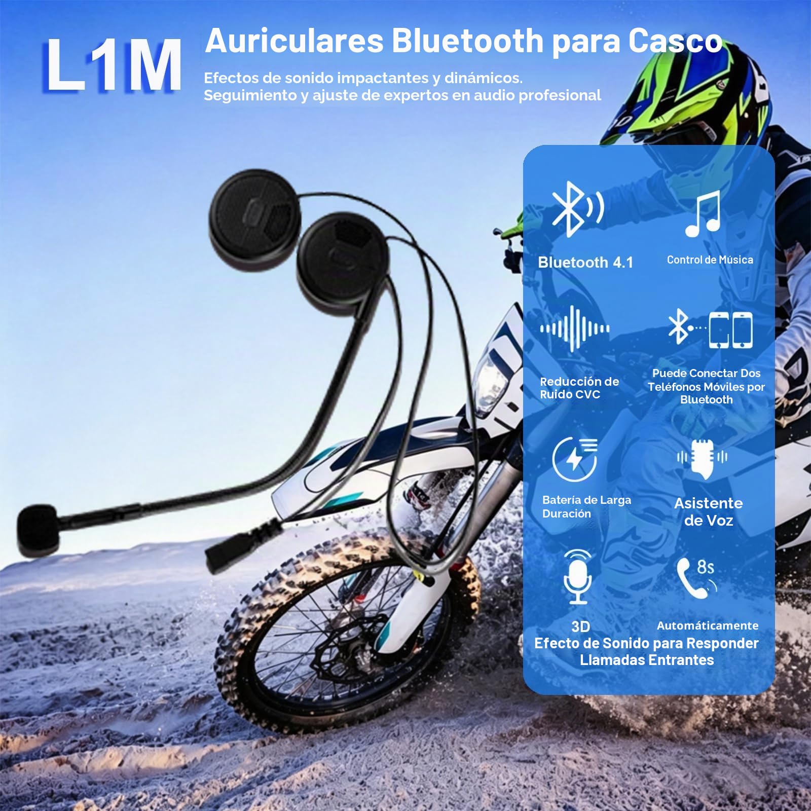 QSPORTPEAK L1M Casco de Motocicleta Auricular Bluetooth Auricular Impermeable Intercomunicador Interfono Micrófono Incorporado, Equipo de comunicación para Montar en Moto