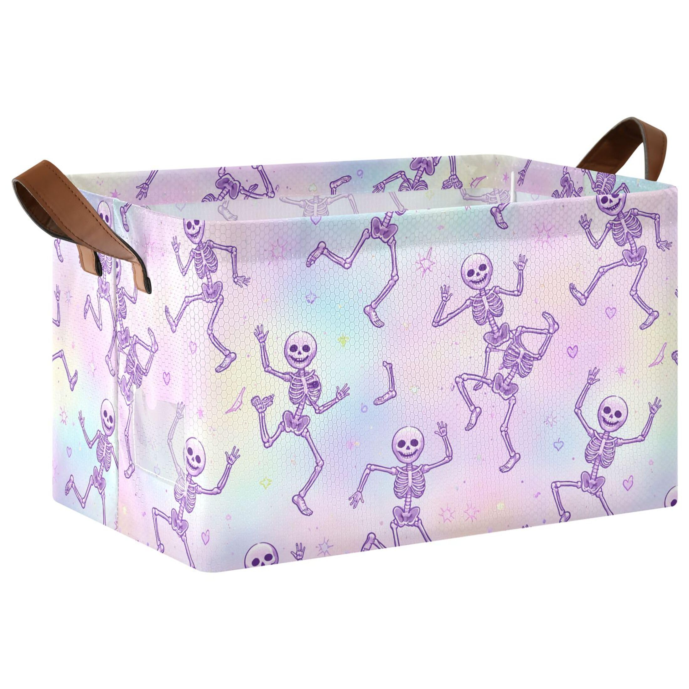 Kutsu Skeletons Foldable Storage Basket Collapsible Bin With Handles For Shelves