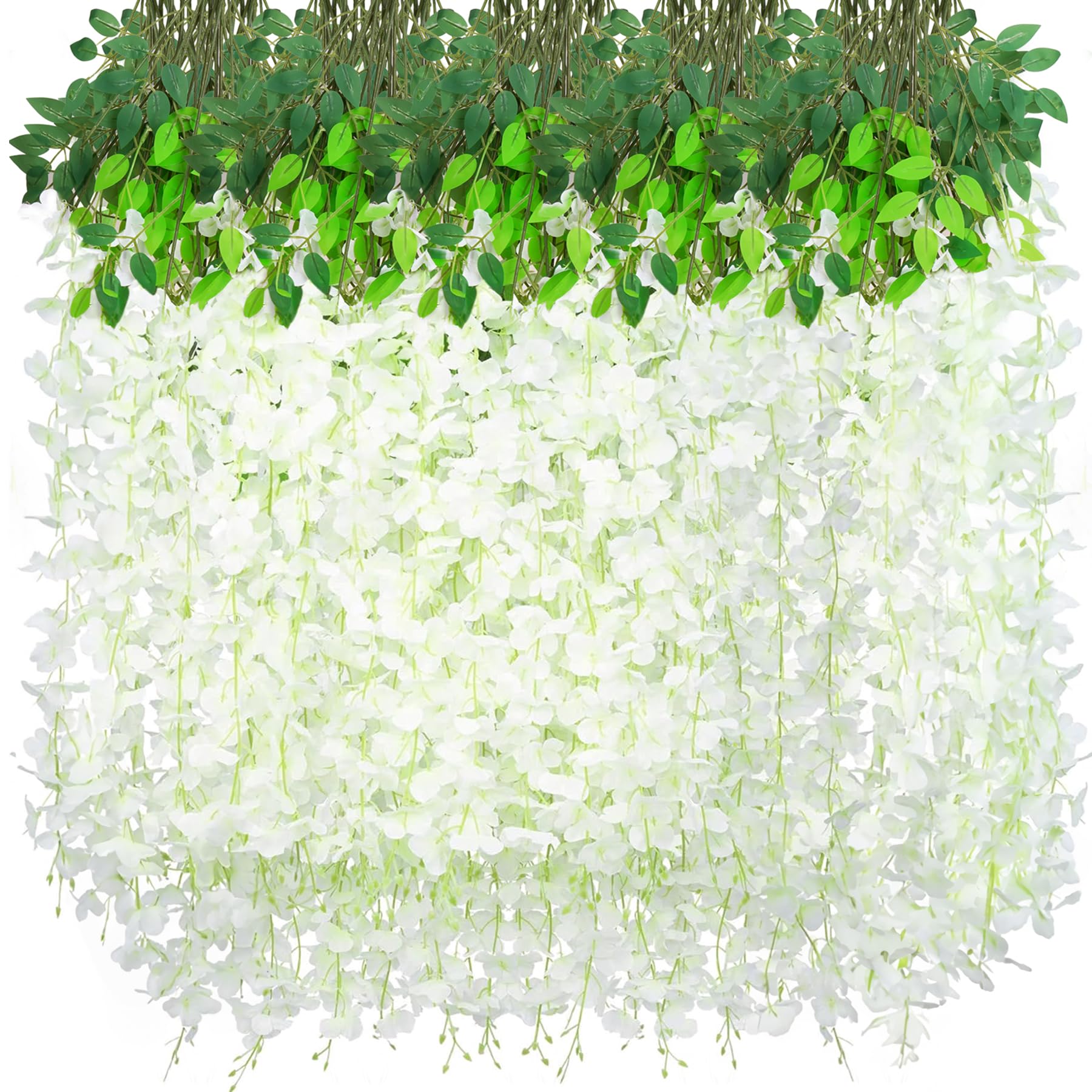 NiHome Künstliche Glyzinien zum Aufhängen, 1,1 m lang, flexible Stiele, einfach aufzuhängen für Hochzeit, Party, Zuhause, Büro, Innen- und Außenbereich, Tafelaufsätze, DIY-Arrangements, Weiß, 48 Stück