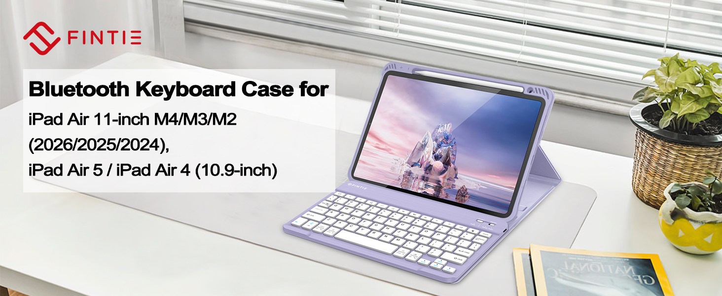 Clavier AZERTY Fintie Pour IPad Air 11" M3/M2 (2025/2024) & Air 5/4 10.9" (2022/2020) – Sans Fil, Housse Magnétique Multipositions, Rangement Stylet, Mauve
