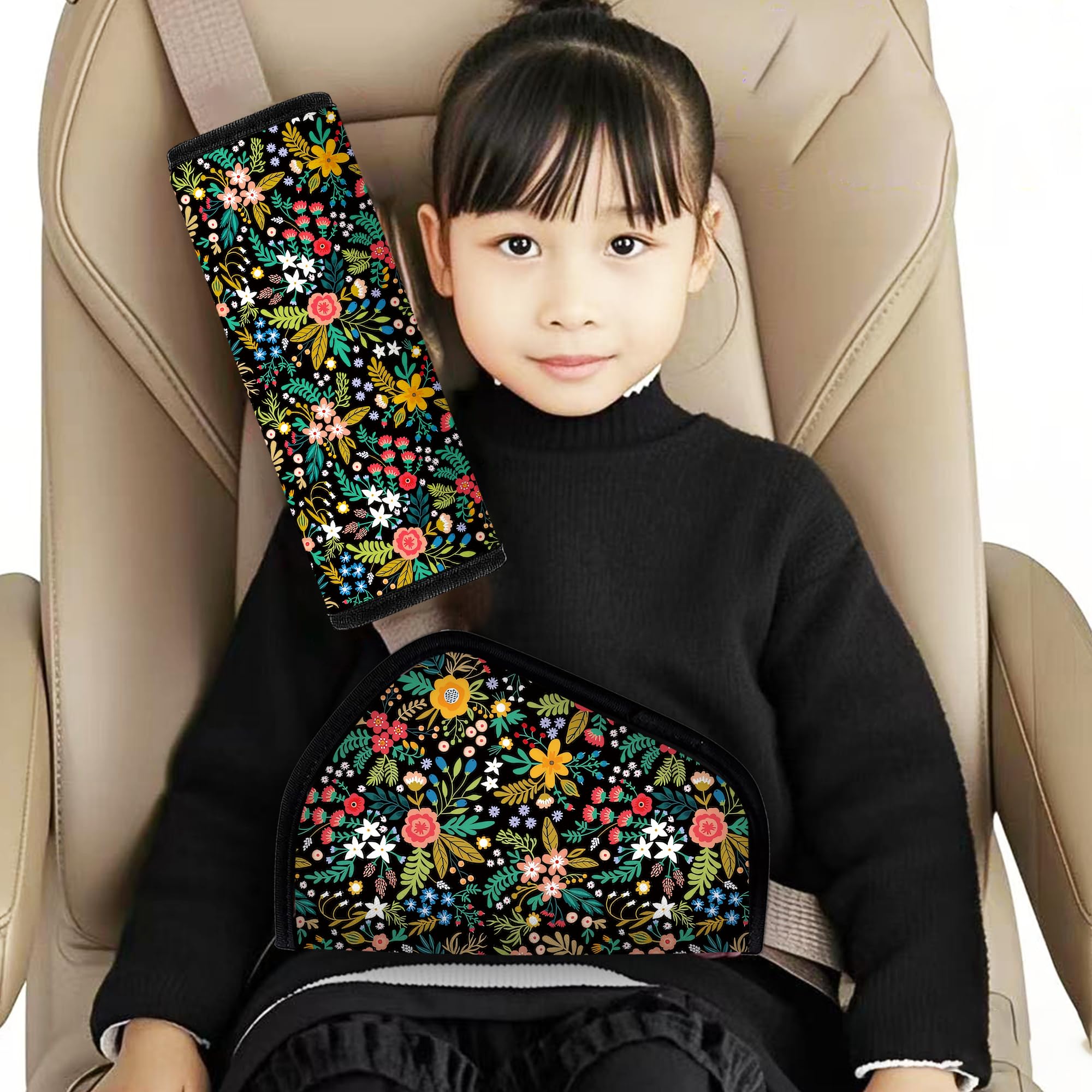 DreamsLink.LC Almohadillas de cojín para cuello y abdomen para niños, correas suaves y transpirables, soporte para asientos, cochecitos y sillas altas, accesorio de viaje hipoalergénico, flor