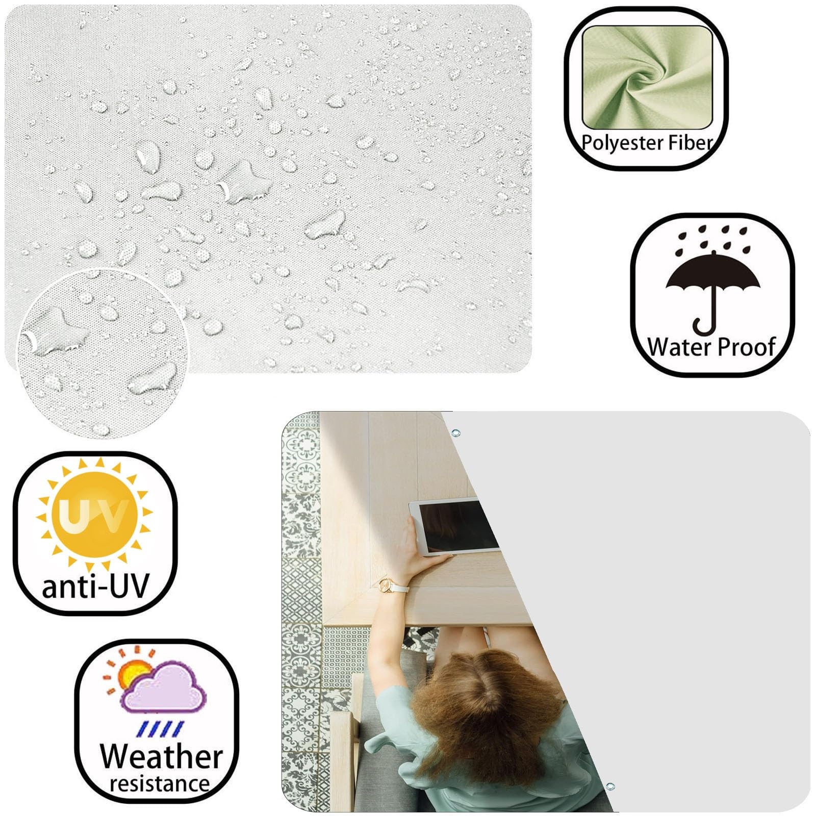 Filet d'ombrage 2 x 3 m Robuste et Stable Tissu Résistant Ombrage Imperméable Toile Filet d'ombrage avec Oeillets pour Couverture Serre Patio Plante, Blanc
