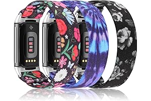 Minyee 3 Pack Comfy Solo Loop Stretch Woven Bands Compatible with Fitbit Charge 6/5