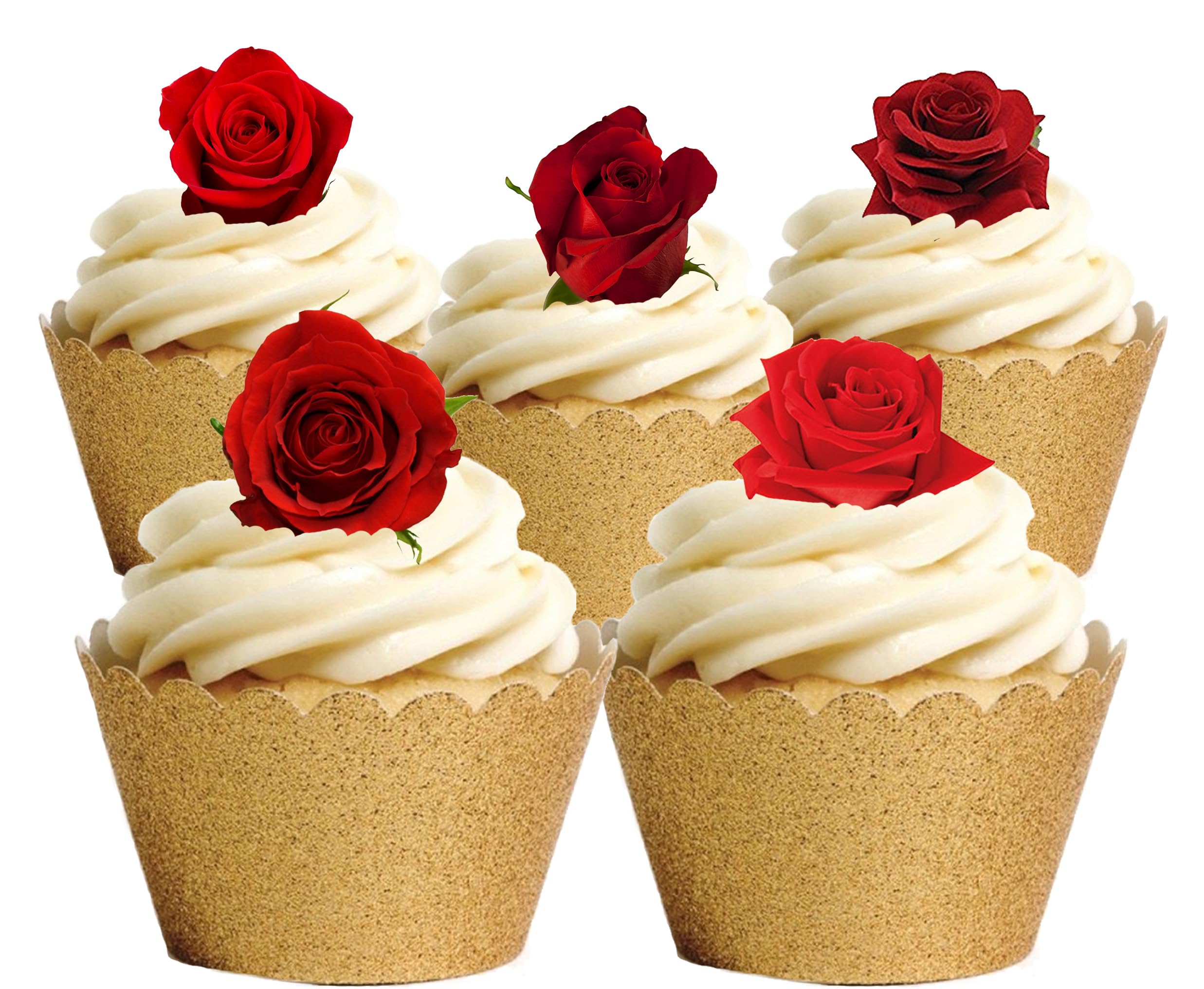 30 Gorgeous RED Rose Flower Edible Wafer Paper Cake Toppers Decorations