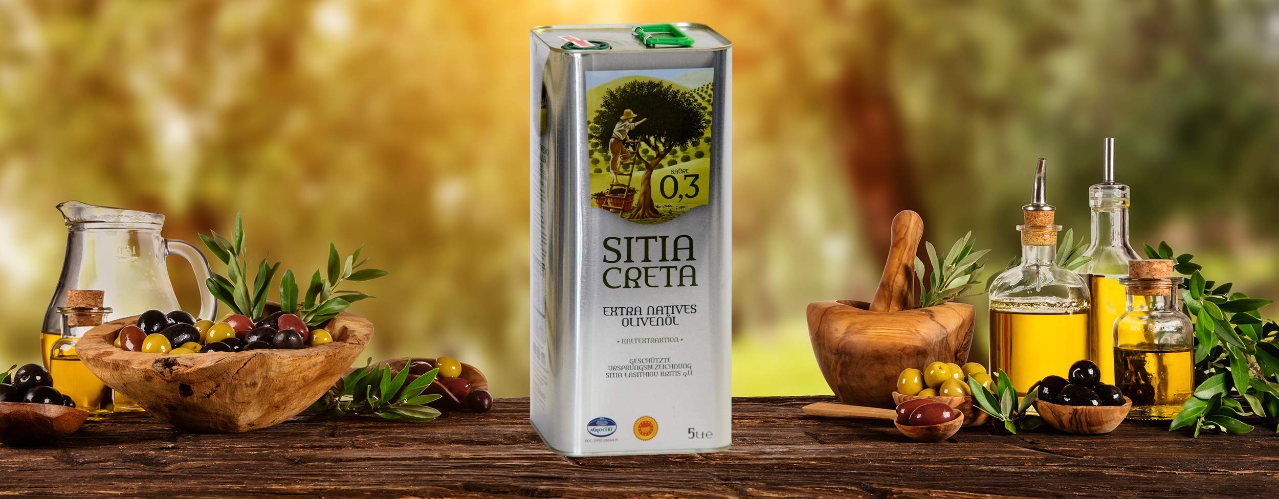 Griechisches Extra Natives Olivenöl - Sitia Creta - 0,3% Säuregehalt - Koroneiki Oliven - kaltgepresst & filtriert - natur - mildes Olivenöl - 5 Liter - premium Qualität