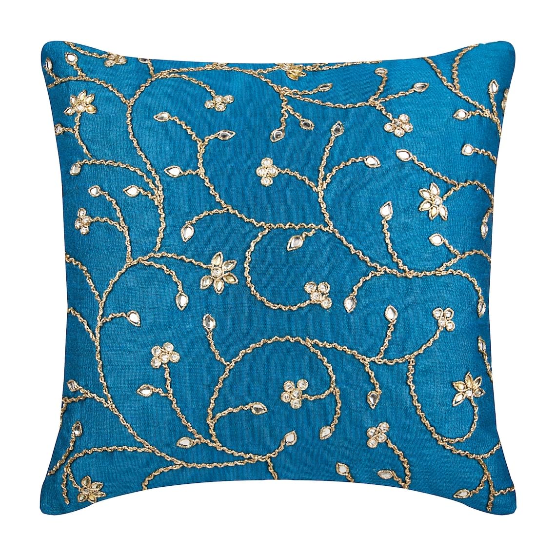 The HomeCentric Decorative Cushion Covers 45 x 45 cm Blue, Silk Throw Cushion Covers, Cushion Covers, Contemporary Cushion Covers UK - Peacock Blue Ivy — image 1