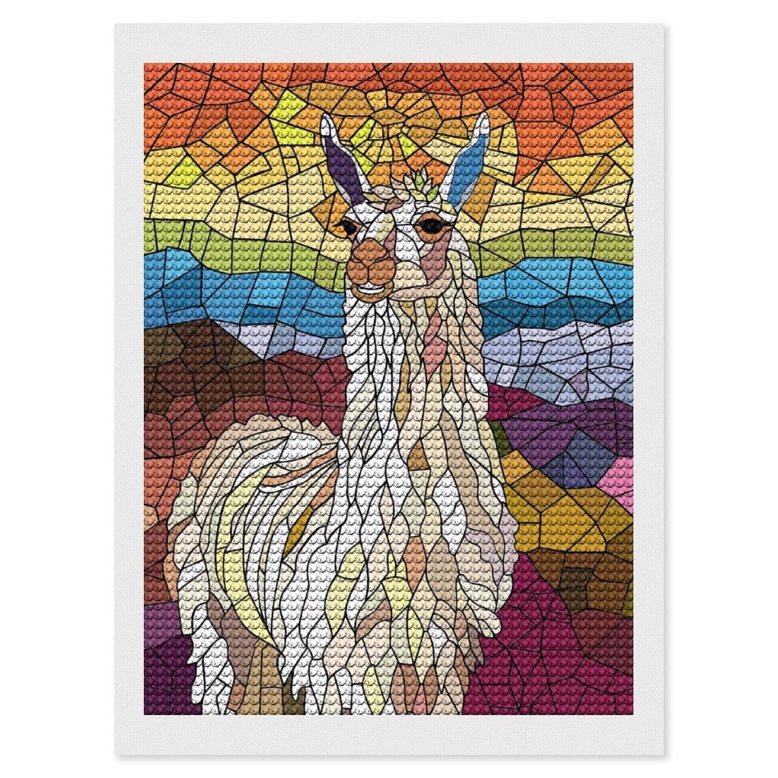 Junmoney Stained Glass Llama Portrait Diamond Art Kit 12"x16", Relaxing DIY Hobby, Satisfying Creative Project, Living Room Decor, for Women