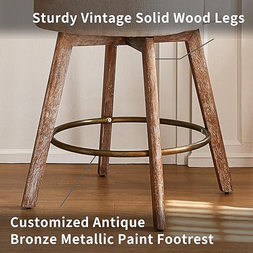 Miniatura 6 de IWOOD Taburetes de bar modernos de altura de mostrador de mediados de siglo, juego de 2,360 taburetes de bar giratorios con patas de madera maciza,