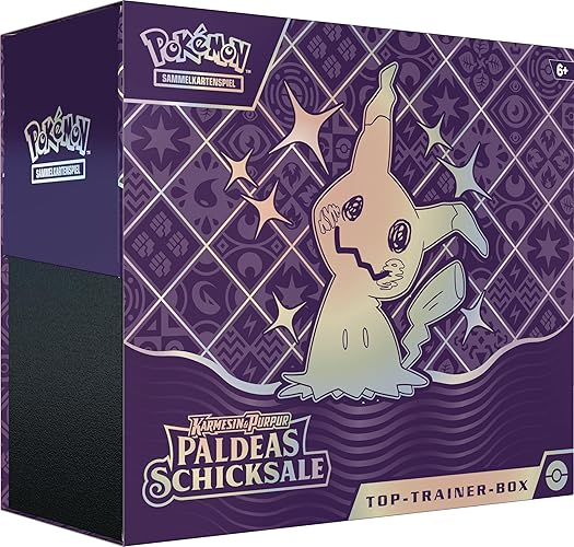 Pokémon-Sammelkartenspiel: Top-Trainer-Box Karmesin & Purpur – Paldeas Schicksale (9 Boosterpacks, 1 holografische Vollbild-Promokarte & Zubehör) - Single
