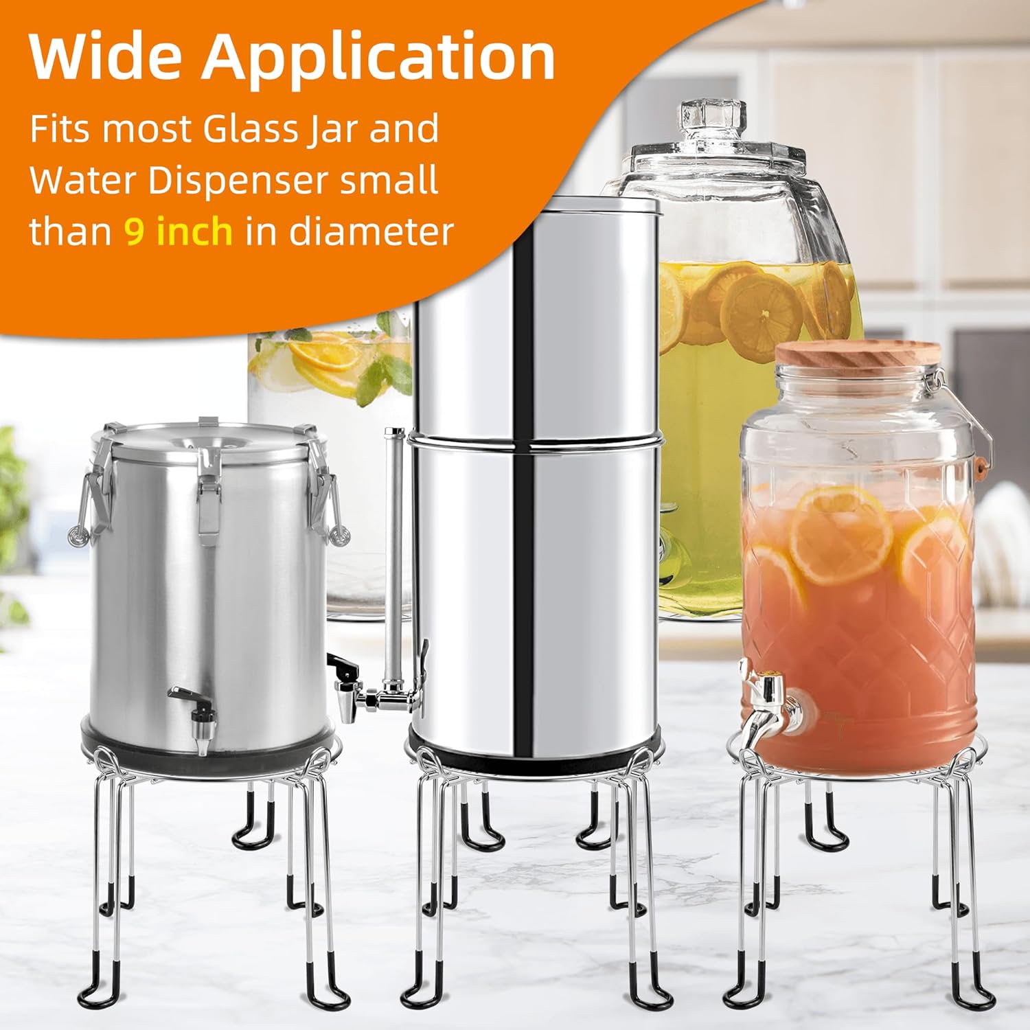 Extra Tall 8" Stainless Steel Gravity-fed Water Filter Stand with Rubber Non-Slip Feet - 9" Diameter, Compatible with Most Medium Size Gravity-fed Water Systems