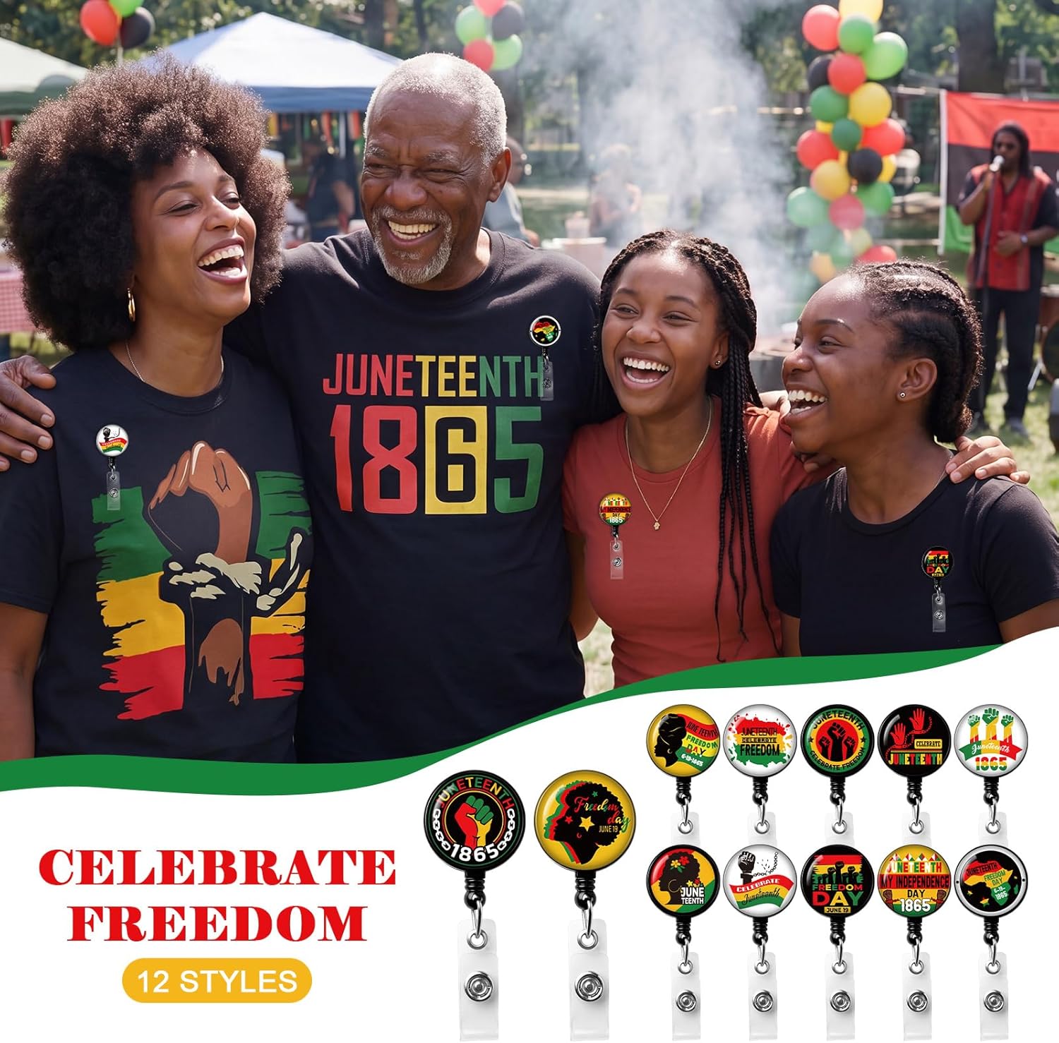 Geelin 24 Pcs Happy Juneteenth Badge Reels Bulk Retractable ID Badge Holder with Alligator Clip, Celebrate Freedom Black History African Afro American Independence Day Juneteenth Party Favors Gifts
