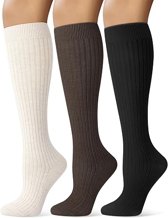 Justay 3 Pairs Womens Knee High Socks Long Boot Slouchy Winter Knit Merino Wool Socks for Women Gifts