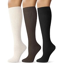 3 Pairs Knee High Socks for Women, Warm Long Boot Merino Wool Socks