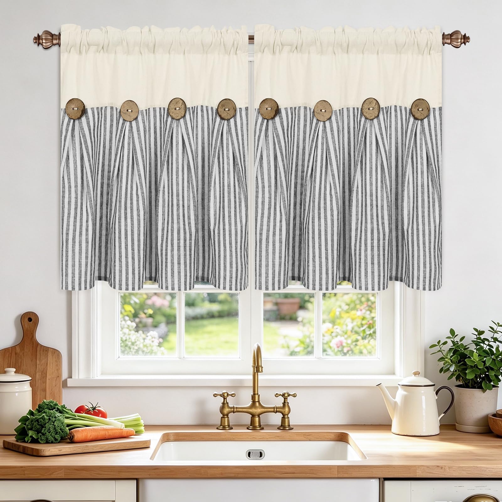 Rideaux de cuisine brise-bise 61 cm pour petite fenêtre de café