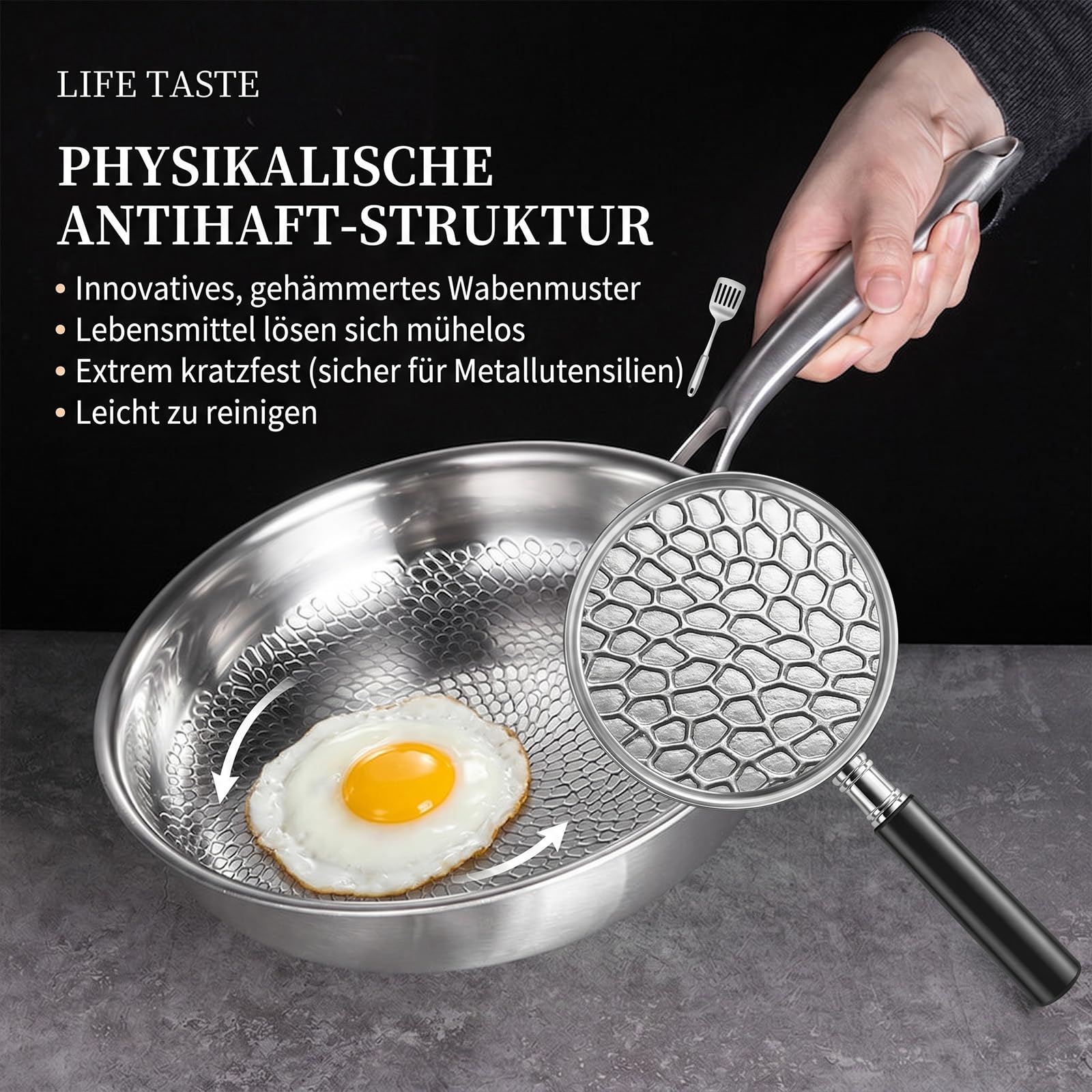 Titan Pfanne, Titan Bratpfanne, 28 CM Titanium Pfanne Unbeschichtet,Titanium Hammered Pan Pro mit Deckel, Physikalische Antihaft-Struktur durch gehämmertes Muster, Für alle Herdarten Induktion