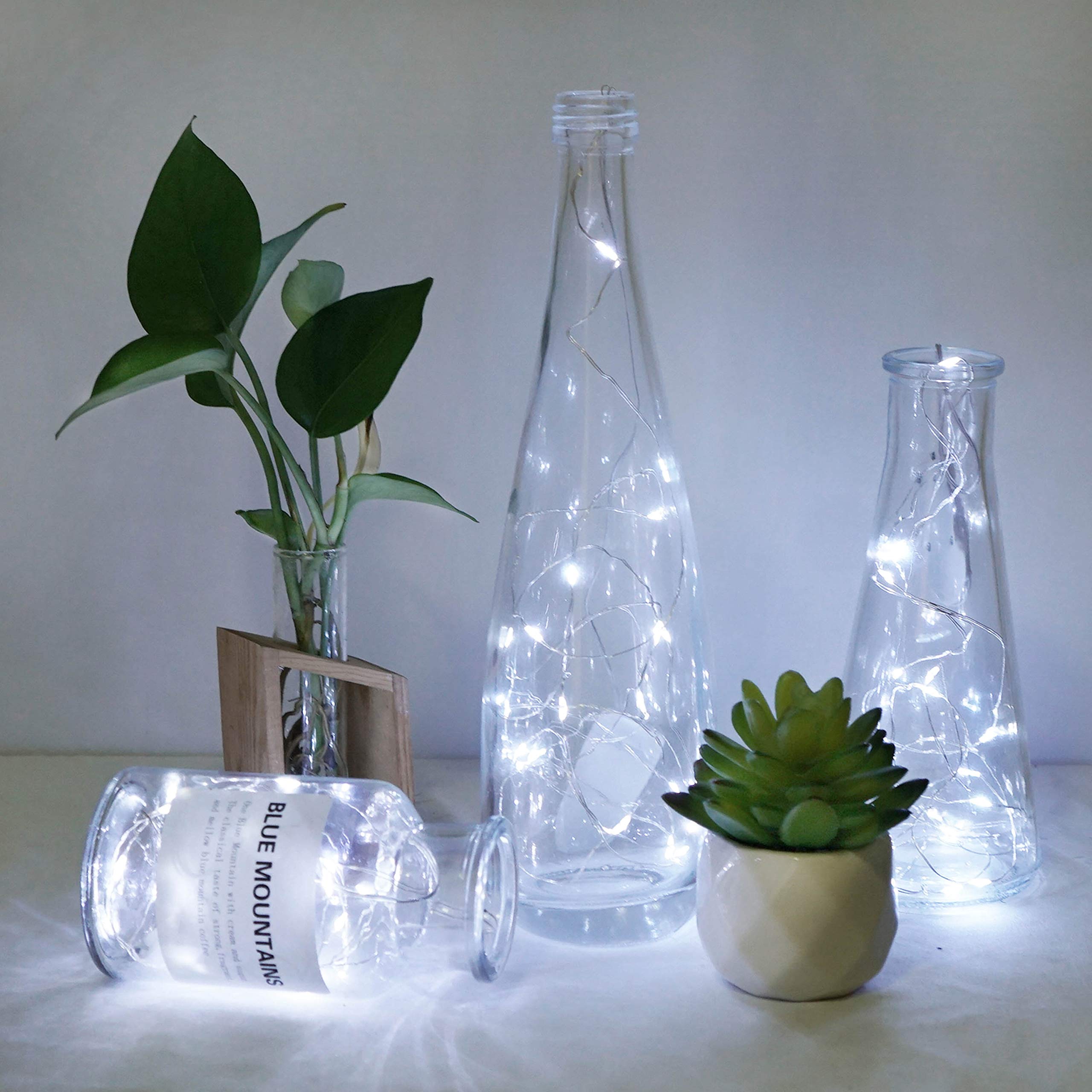 Paquete de 36 luces de hadas que funcionan con pilas, 20 luces LED de 6.6 pies/2 m, impermeables, mini luces de luciérnaga de alambre plateado para tarro de masón, decoración de boda y Navidad