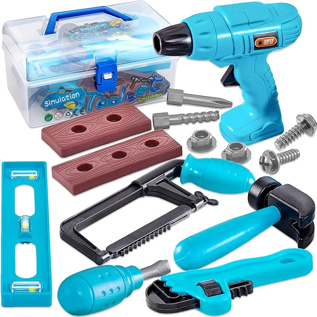 HERSITY Toddler Tool Kit with Carry Box Kids Tool Construction Set Educational Toys Gifts for 3 4 5 6 Years Old Children Boys Girls