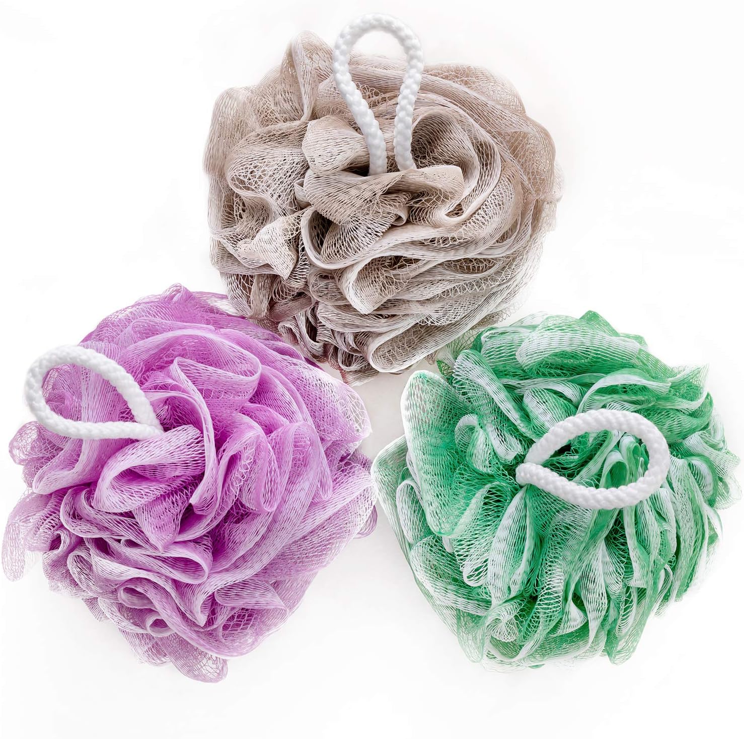 YINENN Bath Shower Sponge Loofahs XL (80g/pcs) Mesh Pouf Shower Ball, Nature Bamboo Charcoal Soft Body Scrubber Exfoliating for Silky Skin, Full Cleanse, Lather Pack of 3 Pastel Colors