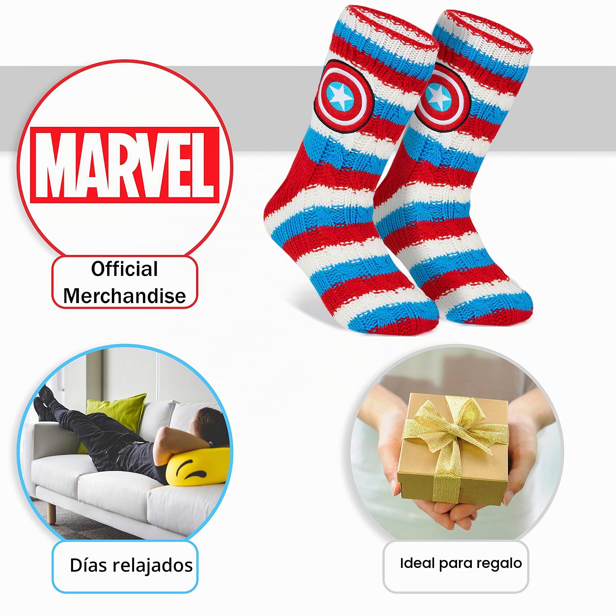 Marvel Calcetines Antideslizantes Hombre y Adolescentes, Calcetines Pantuflas con Forro Sherpa, 38-44 EU, Regalos Hombre