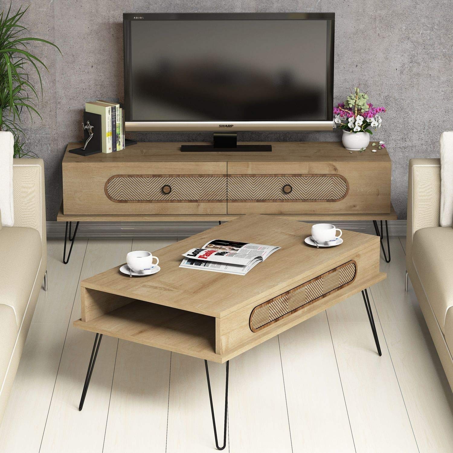 Skyedecom Oak 845HCT5213 - Conjunto de muebles de salón de roble